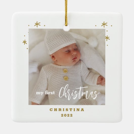 Foto C van Elegant 2-sided My First KerstBaby Keramisch Ornament (Achterkant)