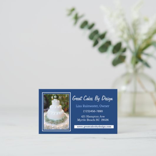 Foto Cake Bakker Chef Cateraar Decorator Blauw Visitekaartje (Staand voorkant)