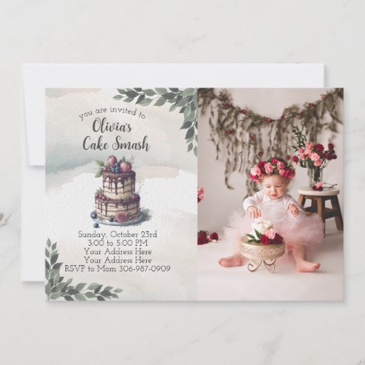 Foto Cake Smash Eerste Verjaardagsfeestuitnodiging Kaart (Voorkant)