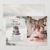 Foto Cake Smash Eerste Verjaardagsfeestuitnodiging Kaart (Voorkant / Achterkant)