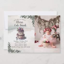 Foto Cake Smash Eerste Verjaardagsfeestuitnodiging Kaart