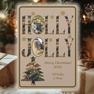 Foto Camo Holly Jolly Merry Christmas Feestdagenkaart