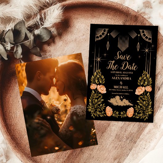 Foto Celestial Midnight Black Stars Bruiloft Save The Date