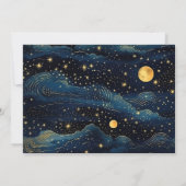 Foto Celestial Midnight Blue Stars Maan Bruiloft Save The Date (Achterkant)