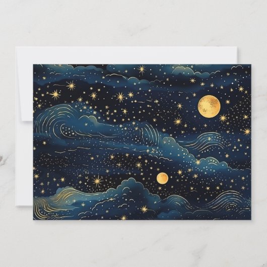 Foto Celestial Midnight Blue Stars Maan Bruiloft Save The Date (Achterkant)