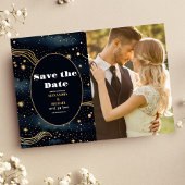 Foto Celestial Midnight Blue Stars Maan Bruiloft Save The Date