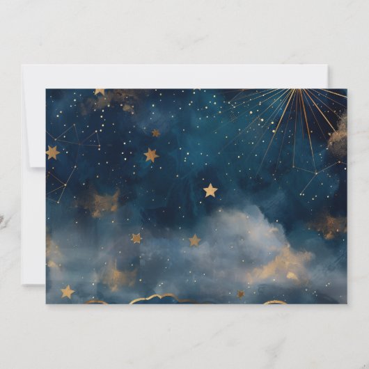Foto Celestial Midnight Blue Stars Maan Bruiloft Save The Date (Achterkant)