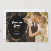 Foto Celestial Zwart Goud Bruiloft Save The Date (Voorkant)
