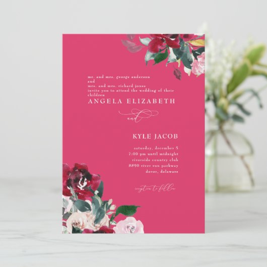 Foto Cerize Floral Elegant Wedding Kaart (Staand voorkant)