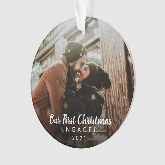 Foto Chalk Script Ons eerste kerstfeest Ornament (voorkant)