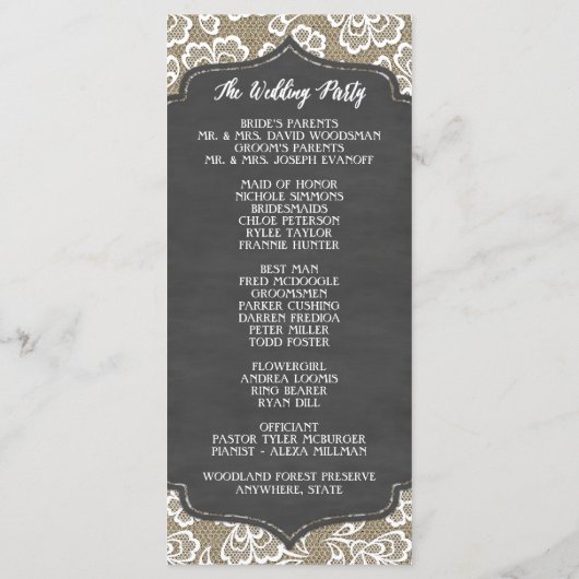 Foto Chalkboard Burlap Lace Trouwprogramma's Programmakaart (Achterkant)