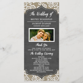 Foto Chalkboard Burlap Lace Trouwprogramma's Programmakaart