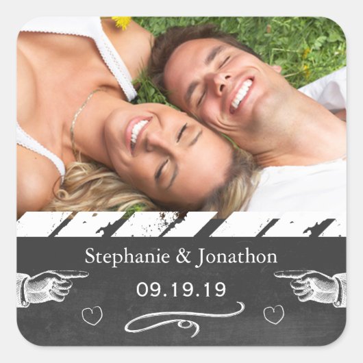 Foto Chalkboard Wedding Save the Date Seal Vierkante Sticker (Voorkant)
