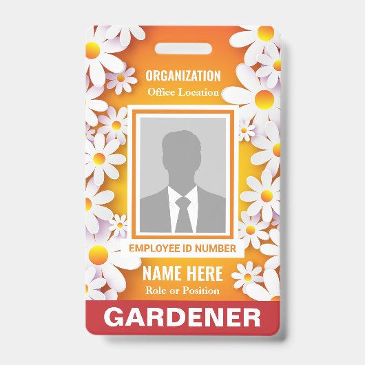 Foto Cheerful White Daisies Oranje Identification Badge (Voorzijde)