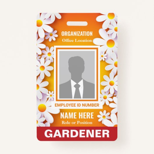 Foto Cheerful White Daisies Oranje Identification Badge (Voorkant)