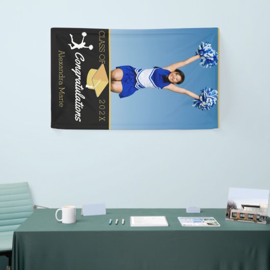 Foto: Cheerleader Black afstuderen Gefeliciteerd Spandoek (Beurs)