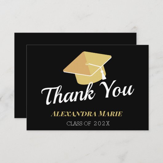 Foto: Cheerleader Black Gold White afstuderen T Bedankkaart (Voorkant / Achterkant)