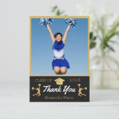 Foto Cheerleader Zwart Goud Wit afstuderen Bedankkaart (Staand voorkant)