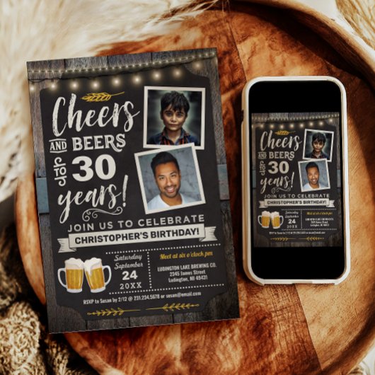 Foto Cheers and Beers 30ste verjaardagsuitnodiging Kaart