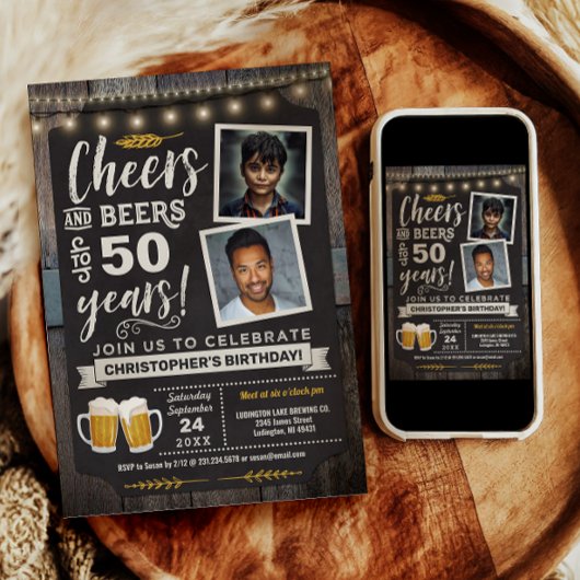 Foto Cheers and Beers 50ste verjaardagsuitnodiging Kaart