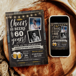 Foto Cheers and Beers 60ste verjaardagsuitnodiging Kaart