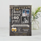 Foto Cheers and Beers 60th Birthday Invitation Kaart (Staand voorkant)