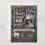 Foto Cheers and Beers 60th Birthday Invitation Kaart<br><div class="desc">Verrassende Cheers and Beers 60th Birthday Foto Uitnodiging met krijkbord en het schrijven met aanpasbare leeftijd en fotogebieden.</div>