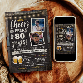 Foto Cheers and Beers 80ste verjaardagsuitnodiging Kaart