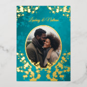 Foto Cherry Blossom bruiloft Turquoise Folie Uitnodiging (Voorkant)