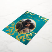 Foto Cherry Blossom bruiloft Turquoise Folie Uitnodiging (Gedraaid)