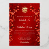 Foto Cherry Blossom Chinese bruiloft Folie Uitnodiging (Achterkant)