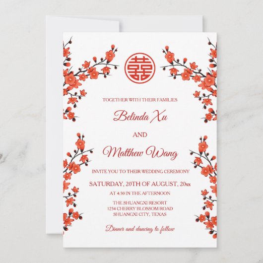Foto Cherry Blossom Chinese bruiloft Kaart (Achterkant)