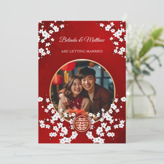 Foto Cherry Blossom Chinese bruiloft Kaart (Staand voorkant)