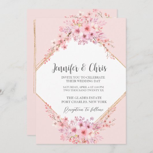 Foto Cherry Blossom QR Code Wedding Kaart (Voorkant / Achterkant)