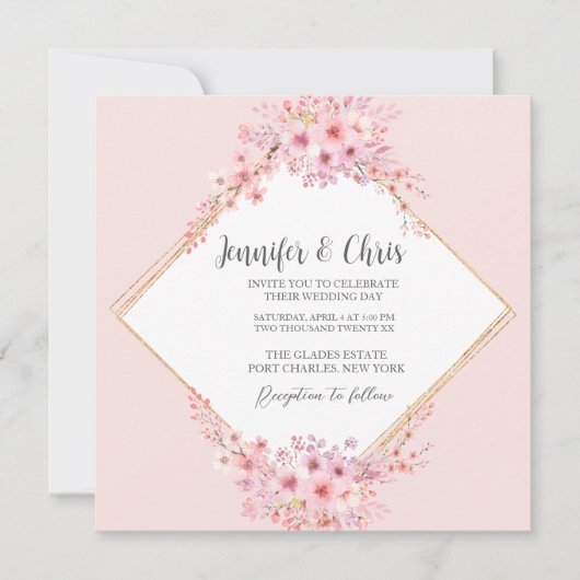Foto Cherry Blossom QR Code Wedding Kaart (Voorkant)