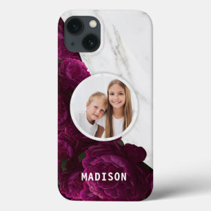 Foto Chic Moderne Paarse Bloem Marmer Aangepaste N Case-Mate iPhone Case