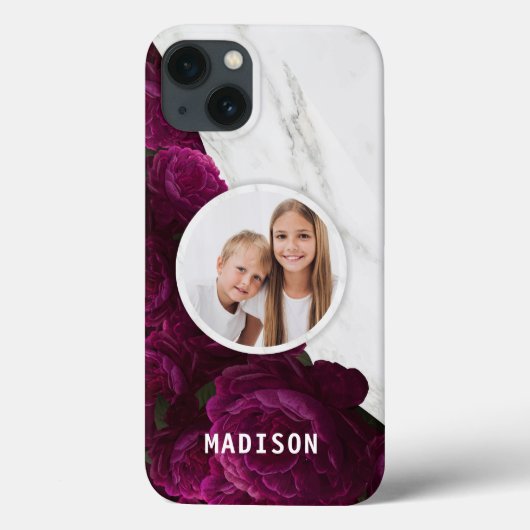 Foto Chic Moderne Paarse Bloem Marmer Aangepaste N Case-Mate iPhone Case (Achterkant)