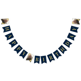 Foto Chic Navy en Goud Gelukkig Verjaardag Vlaggetjes