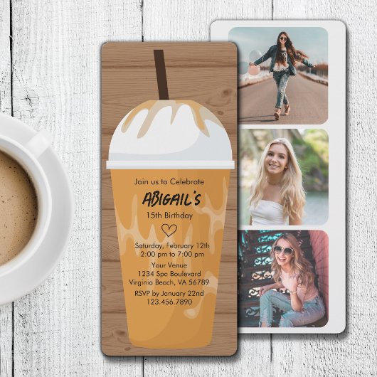 Foto: Chic Wood Background Iced Coffee Birthday Kaart