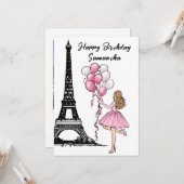 Foto Chique Eiffeltoren, Ballonnen Parijs Verjaard Kaart (Voorkant / Achterkant in situ)