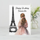 Foto Chique Eiffeltoren Bow Meisje Parijs Verjaard Kaart (Staand voorkant)