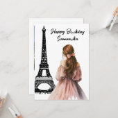 Foto Chique Eiffeltoren Bow Meisje Parijs Verjaard Kaart (Voorkant / Achterkant in situ)
