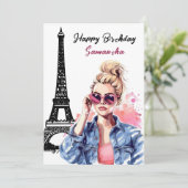 Foto Chique Eiffeltoren Chique Meisje Parijs Verja Kaart (Staand voorkant)