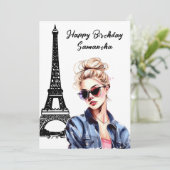 Foto Chique Eiffeltoren Chique Meisje Parijs Verja Kaart (Staand voorkant)