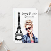 Foto Chique Eiffeltoren Chique Meisje Parijs Verja Kaart (Voorkant / Achterkant in situ)