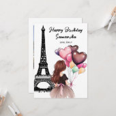 Foto Chique Eiffeltoren, Hartballonnen Verjaardag Kaart (Voorkant / Achterkant in situ)
