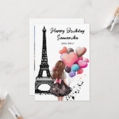 Foto Chique Eiffeltoren, Hartballonnen Verjaardag Kaart (Voorkant / Achterkant in situ)