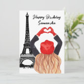 Foto Chique Eiffeltoren Meisje Hart Parijs Verjaar Kaart (Staand voorkant)