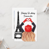 Foto Chique Eiffeltoren Meisje Hart Parijs Verjaar Kaart (Voorkant / Achterkant in situ)
