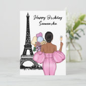 Foto Chique Eiffeltoren Roze Meisje Parijs Verjaar Kaart (Staand voorkant)